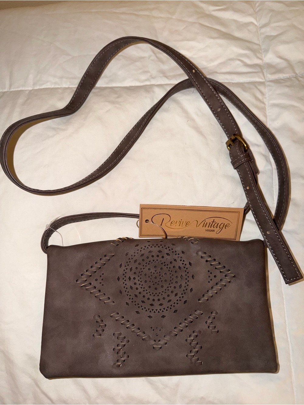 Brown Laser-Cut Crossbody Bag